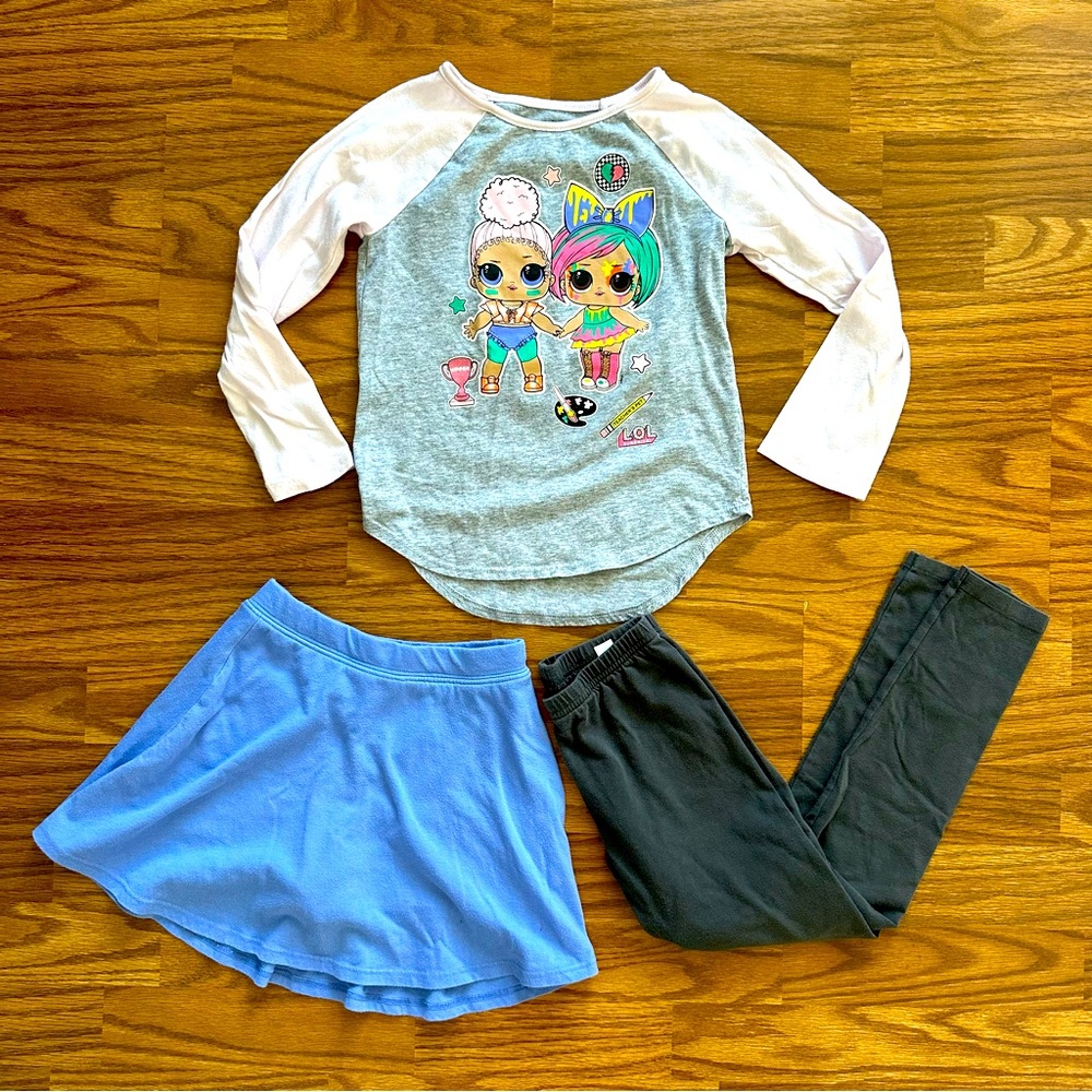 3 Pc Lot LOL Surprise Jumping Beans Girls 6X Long Sleeve Top Skort Leggings EUC!